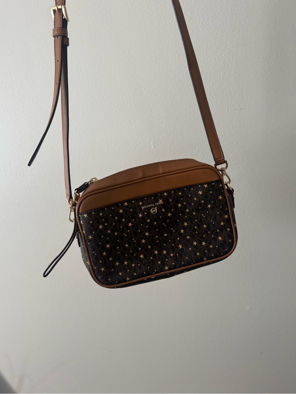Michael Kors Brown Star-Print Crossbody with Gold Accents
